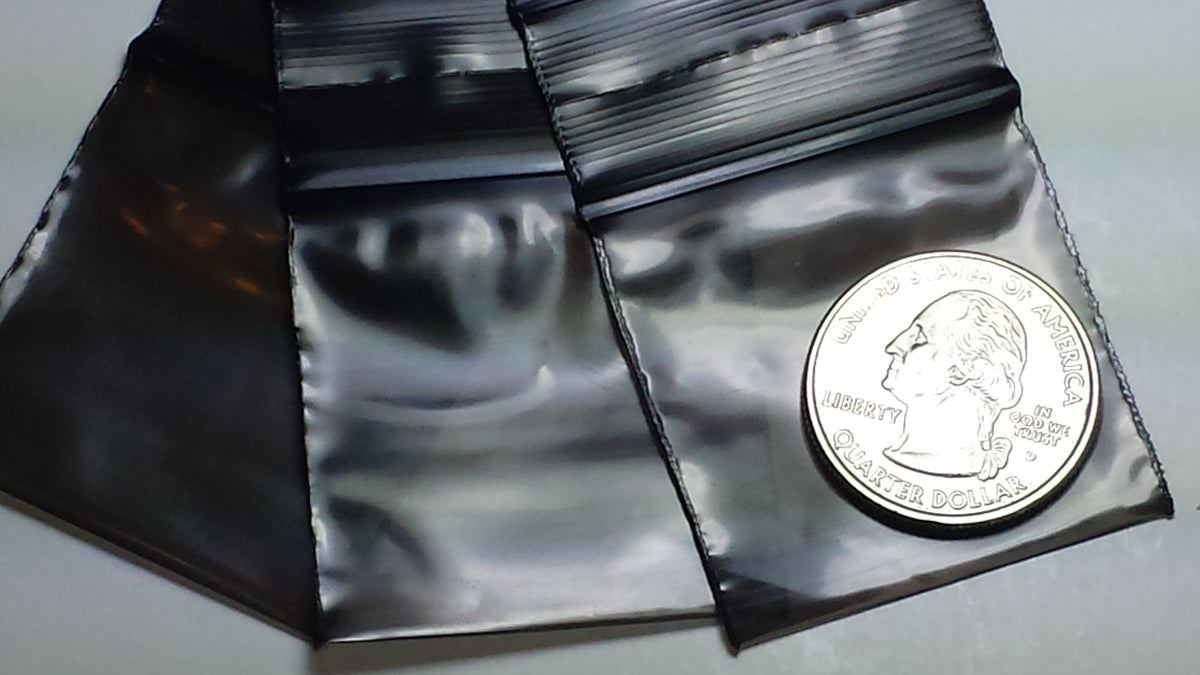 Black 1.5x1.5-inch resealable Apple Bags by Original Apple Bags for secure storage and packaging.