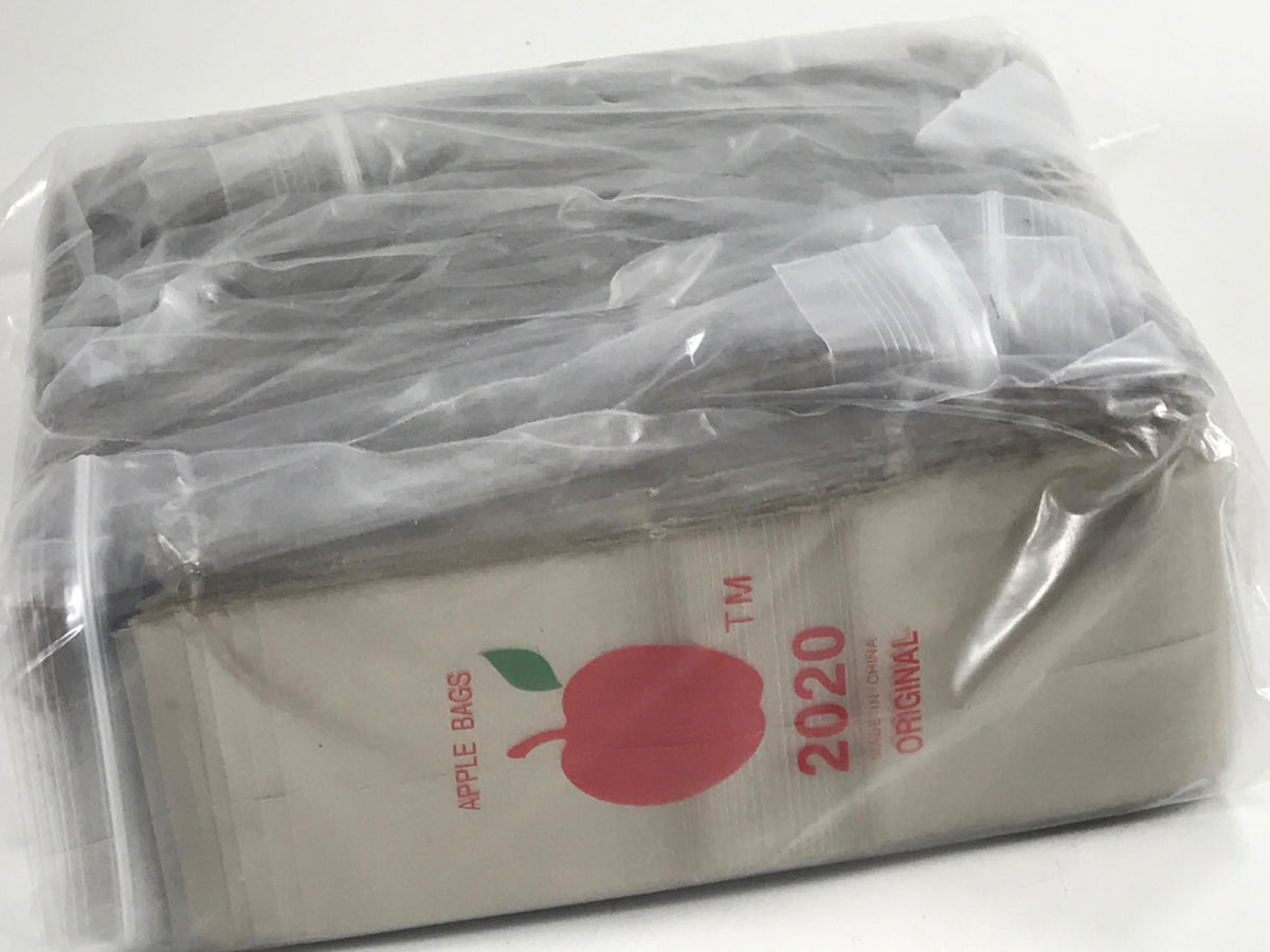 Silver 2x2-inch resealable bags from Original Apple Bags, ideal for packaging and storage.