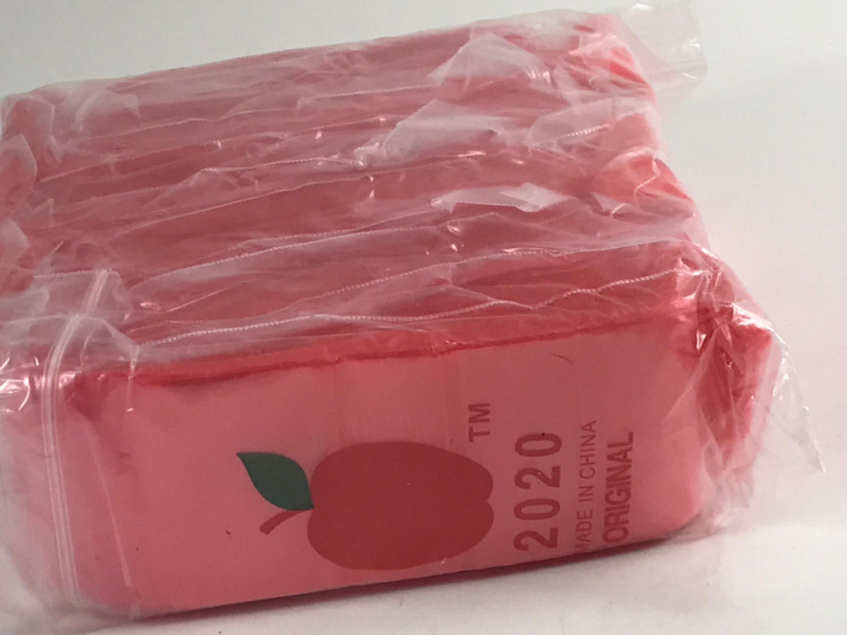 Red 2x2-inch resealable bags from Original Apple Bags, ideal for storage or packaging purposes.