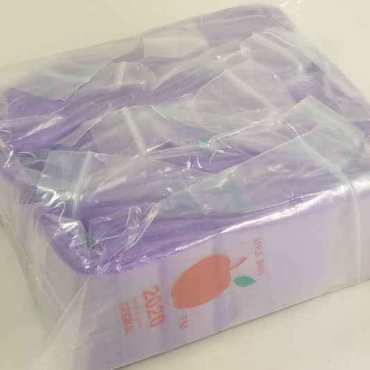 Purple 2x2-inch resealable bags from Original Apple Bags, ideal for packaging and storage.