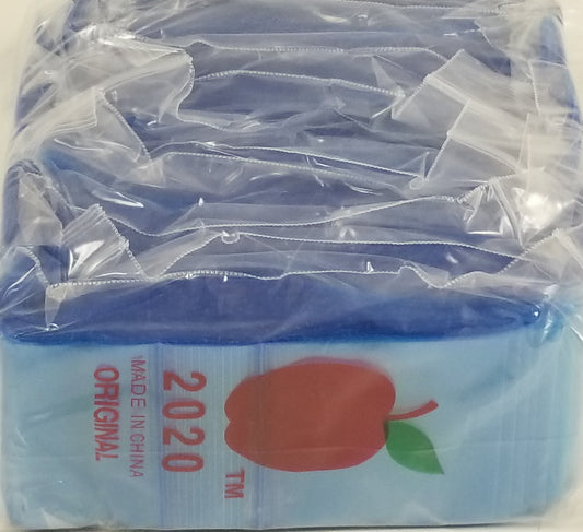 Blue 2x2 inch resealable bags from Original Apple Bags, made of durable material for secure storage and packaging.