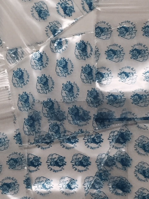 Original Apple Bags resealable bags in smoke color, measuring 1.5 by 1.75 inches, ideal for packaging small items.