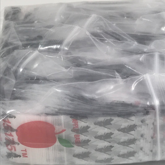 Original Apple Bags resealable bags with 1.5x1.75 inch dimensions, featuring a SAMURAI design on clear packaging.