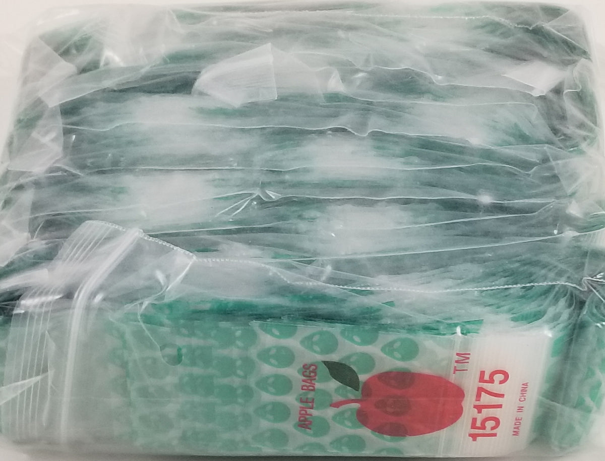 Green Alien resealable bags by Original Apple Bags, 1.5 x 1.75 inches, featuring a fun alien design.