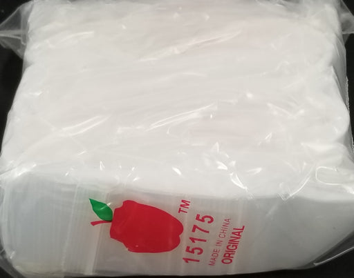 Clear resealable bags from Original Apple Bags, 1.5 x 1.75 inches, ideal for storing small items.