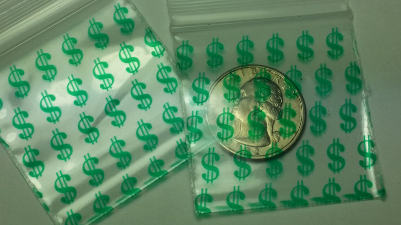 175175 Original Mini Ziplock 2.5mil Plastic Bags 1.75" x 1.75" Reclosable Baggies (Dollar Sign $) - The Baggie Store