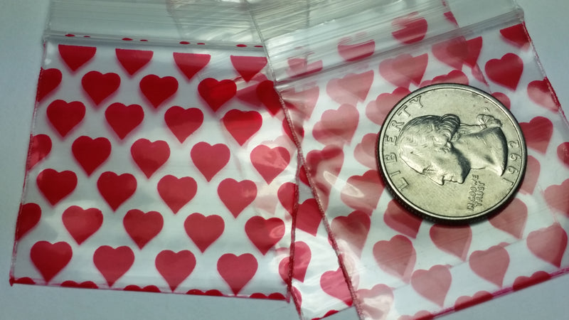 175175 Original Mini Ziplock 2.5mil Plastic Bags 1.75" x 1.75" Reclosable Baggies (Hearts) - The Baggie Store