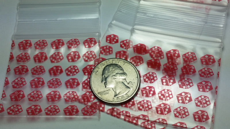175175 Original Mini Ziplock 2.5mil Plastic Bags 1.75" x 1.75" Reclosable Baggies (Red Dice) - The Baggie Store