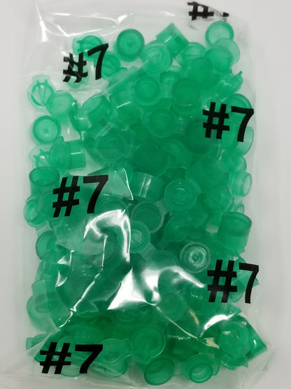 Set of 100 mini King Sting Pop Top trash cans, small plastic bottles with flip tops, lightweight and compact for storage or crafts.