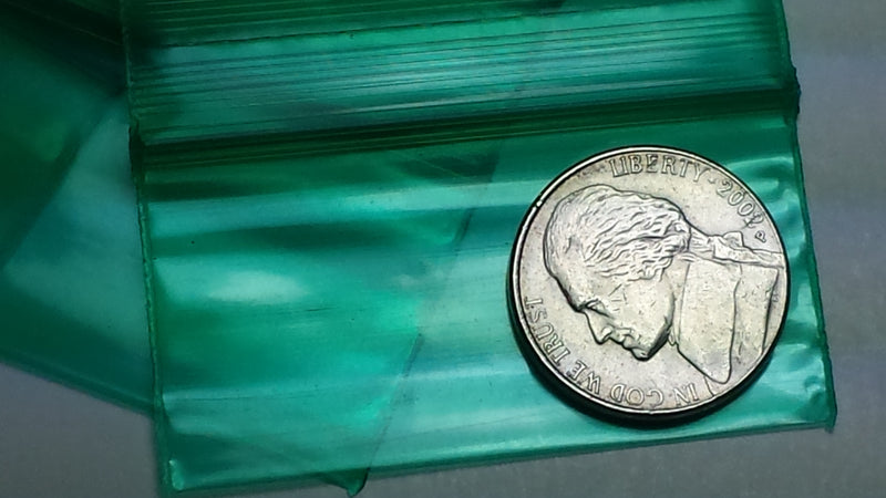 2010 Original Mini Ziplock 2.5mil Plastic Bags 2" x 1" Reclosable Baggies (Green) - The Baggie Store