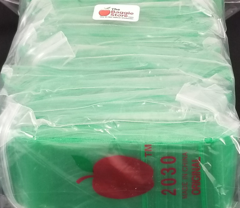 2030 Original Mini Ziplock 2.5mil Plastic Bags 2" x 3" Reclosable Baggies (Green) - The Baggie Store
