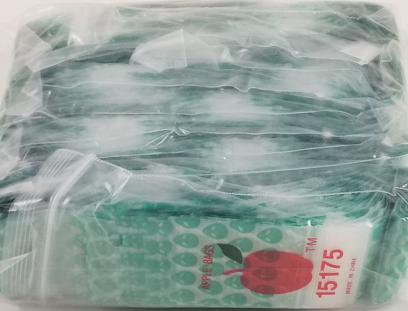 15175 Original Mini Ziplock 2.5mil Plastic Bags 1.5" x 1.75" Reclosable Baggies (Green Alien) - The Baggie Store