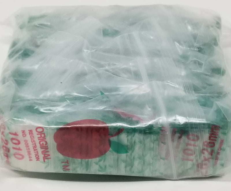 Resealable Original Apple Bags leaf design, 1"x1" size, ideal for storing small items or snacks.