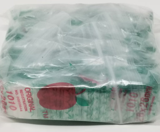Resealable Original Apple Bags leaf design, 1"x1" size, ideal for storing small items or snacks.