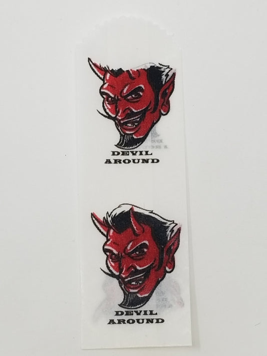 Vellum Glassine Stamp Wax Paper Envelope Bags with "Devil Around" design, moisture-resistant wax bags for stamp storage.