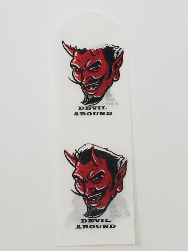 Vellum Glassine Stamp Wax Paper Envelope Bags with "Devil Around" design, moisture-resistant wax bags for stamp storage.