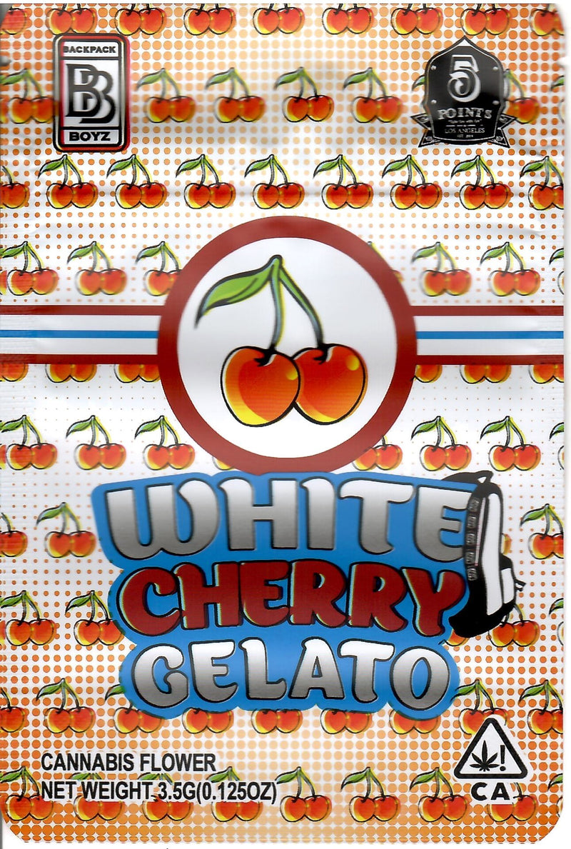 White Cherry Gelato #1 matte Mylar bags, smell proof storage pouches, 50-pack from The Baggie Store