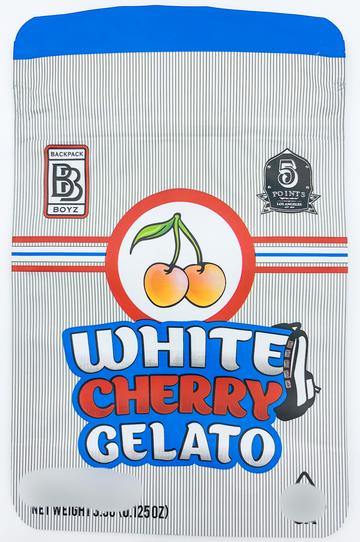 White Cherry Gelato #2 matte Mylar bags, smell proof design, 50-pack from The Baggie Store, ideal for storing and protecting products.