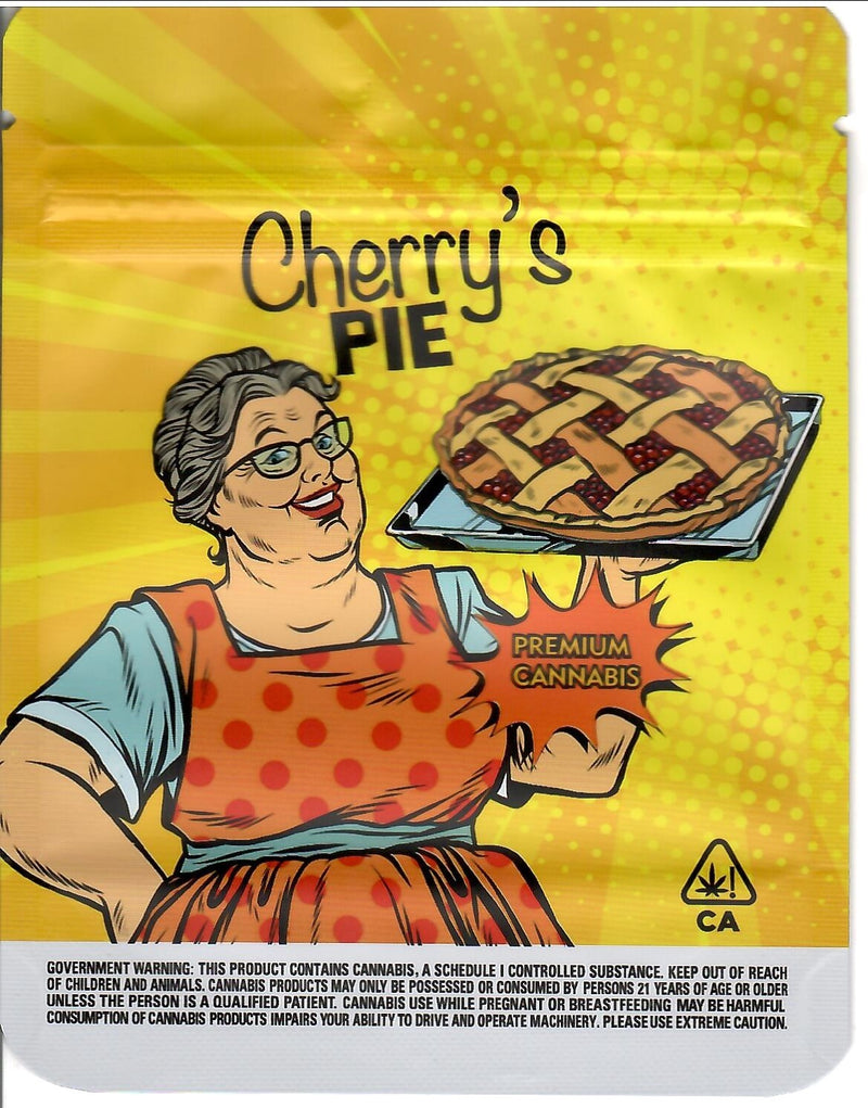 Smell-proof Cherry's Pie Matte Mylar Bags by The Baggie Store, 50-pack, featuring durable, opaque packaging for secure storage.
