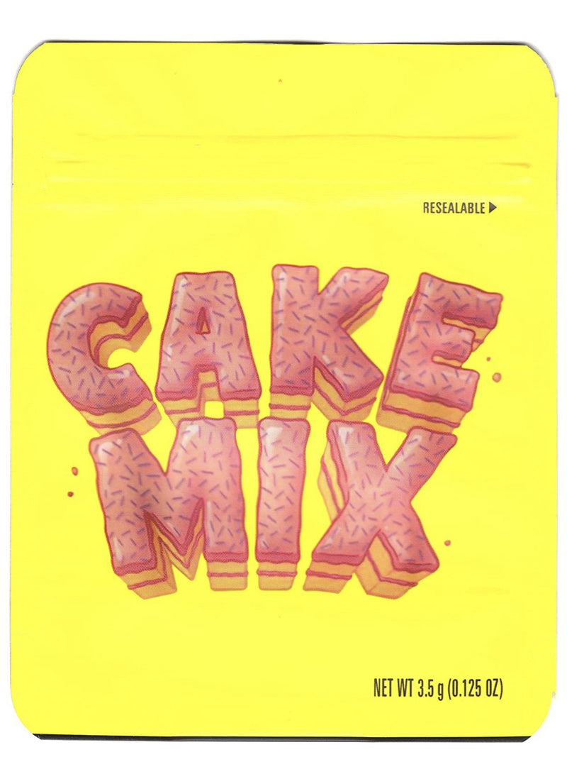 Smell-proof Cake Mix Matte Mylar Bags, 50-pack from The Baggie Store, featuring durable, resealable packaging for secure storage.