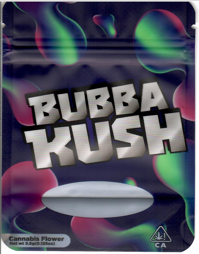 Smell-proof Bubba Kush Mylar Bags by The Baggie Store, featuring durable, resealable packaging for discreet storage.