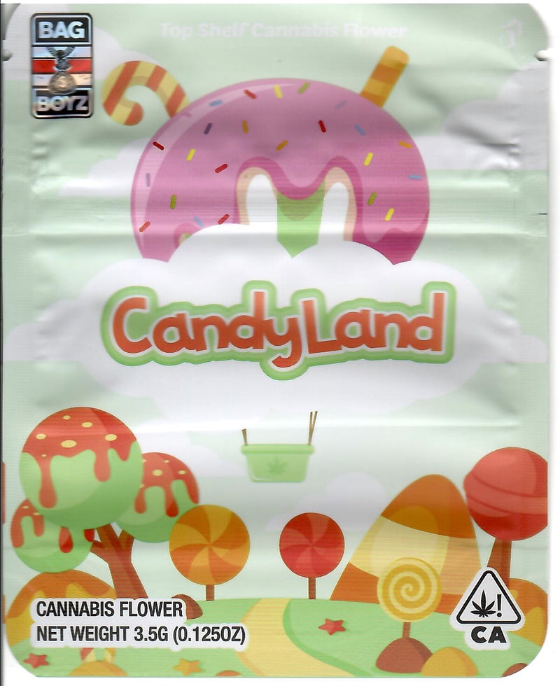 Set of 50 Candyland Matte Mylar Bags from The Baggie Store, smell-proof storage pouches for snacks or small items.