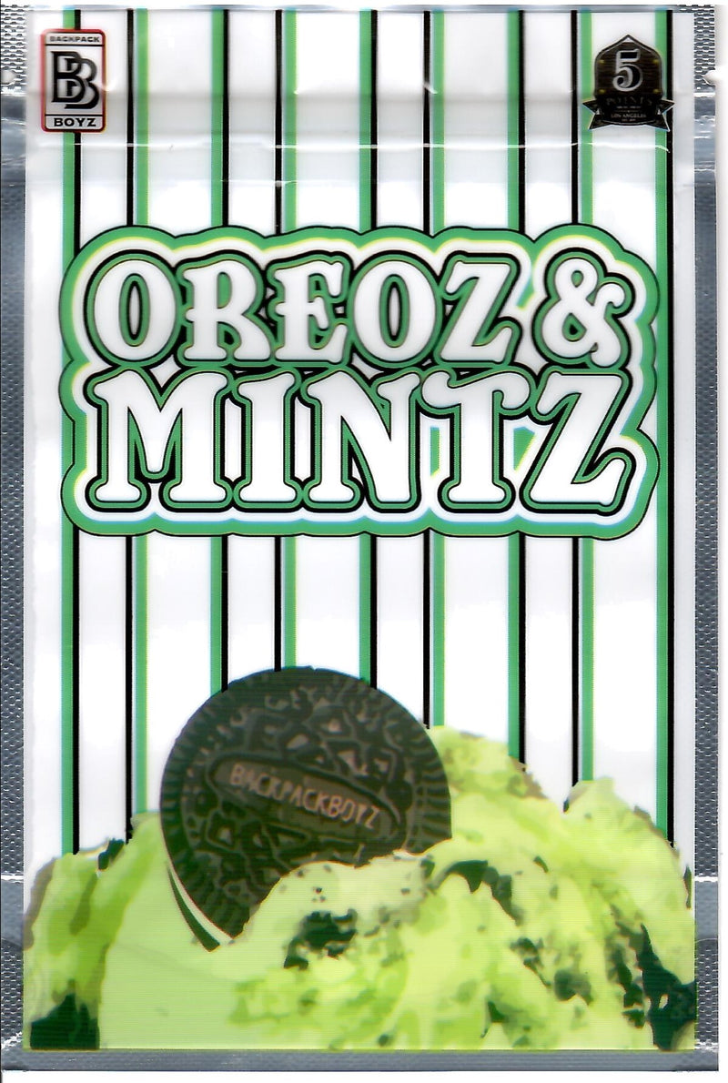 Smell-proof Oreoz n Mintz matte Mylar bags, 50-pack from The Baggie Store, featuring a sleek silver design for discreet storage.