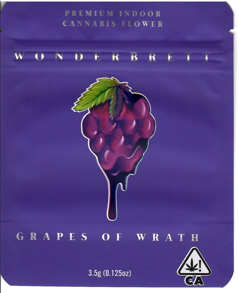 Smell-proof Grapes of Wrath Mylar bags by The Baggie Store, featuring resealable, durable packaging for cannabis or herbs.