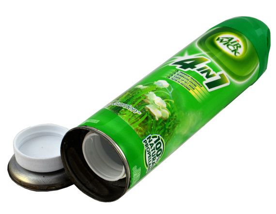 Diversion safe by Safe Cans resembling Airwick air freshener cans in assorted scents, designed for discreet storage.