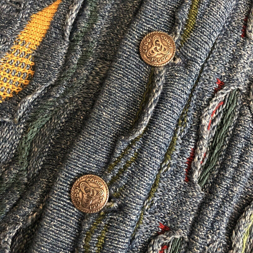 COOGI Authentic Vintage Retro Blues Multicolor Hand Sewn Australian Cardigan Sweater Men's Medium - TBS Supply Co