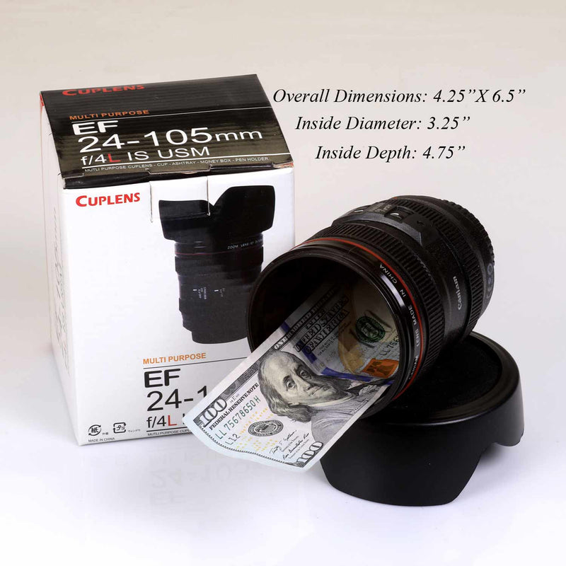 Diversion safe shaped like a camera lens by Safe Cans, designed to discreetly hide valuables inside a realistic-looking camera lens safe.