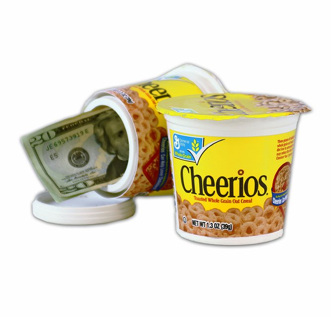 Safe Cans Diversion Safe designed to look like a Cheerios cereal box, blending in discreetly for secure storage of valuables.