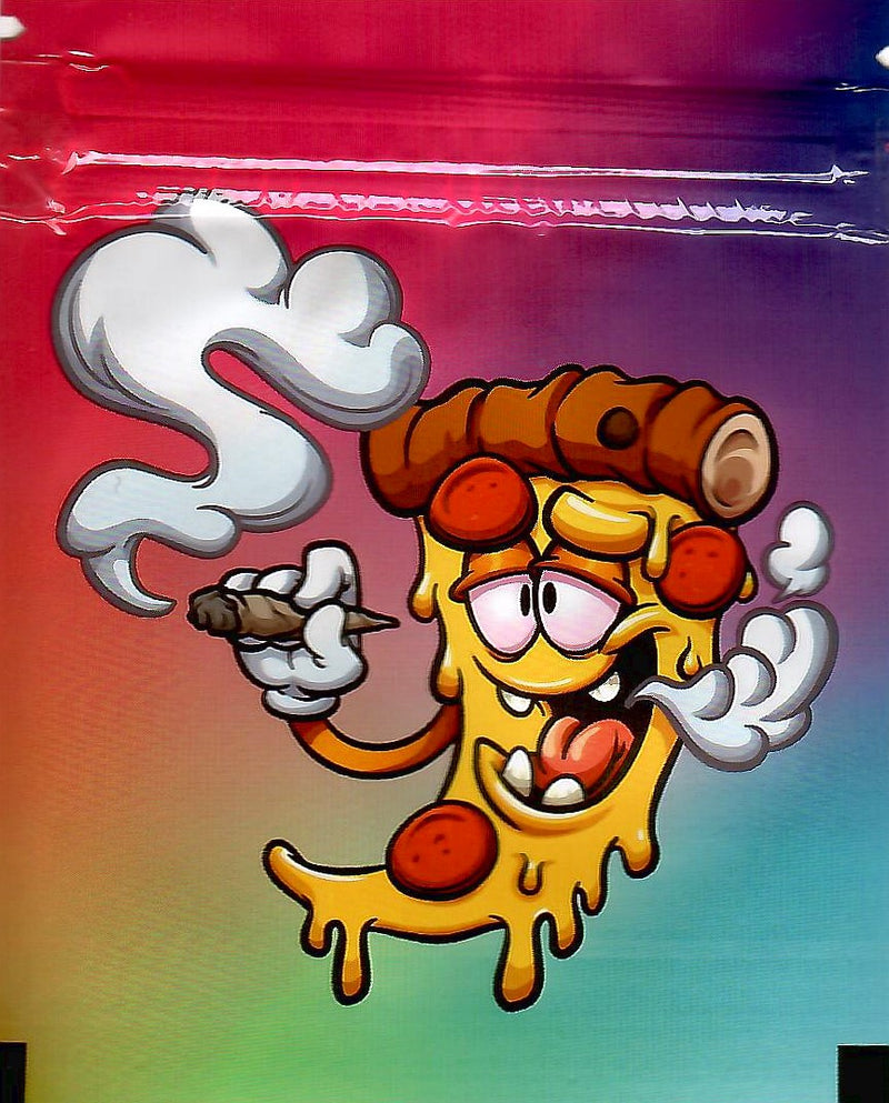 Smell-proof pizza smoking Mylar bags in a pack of 100, featuring durable, resealable storage from The Baggie Store.