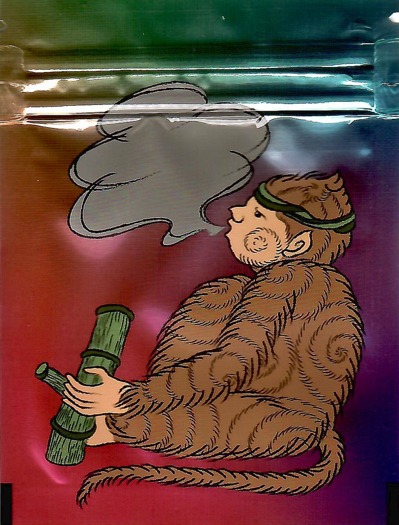 Smell-proof Bong Monkey Mylar Bags by The Baggie Store, 100-pack, displaying resealable, durable storage for sensitive products.