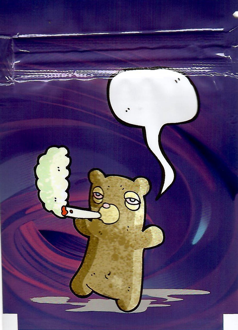 Smell-proof Teddy Bear themed Mylar bags from The Baggie Store, 100-pack, with resealable closures for secure storage.