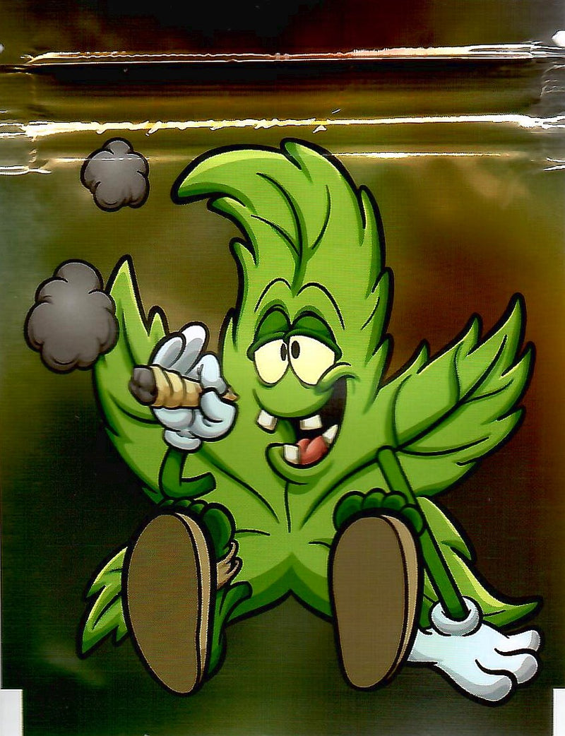 Smell-proof Cannabis Leaf Mylar Bags by The Baggie Store, 100-pack, with green cannabis leaf design and secure resealable closure.