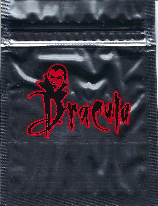 Set of 100 Dracula Mylar Bags from The Baggie Store, smell proof storage pouches for secure, odor-resistant packaging.