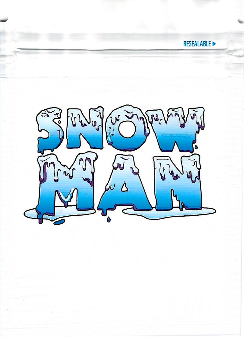 Set of 100 smell-proof Snowman Mylar bags from The Baggie Store, durable storage for snacks or small items.