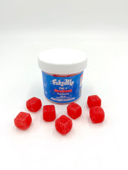 Fuked Up Delta 9 THC Gummies in colorful packaging, featuring assorted fruit flavors and gummy shapes on a white background.