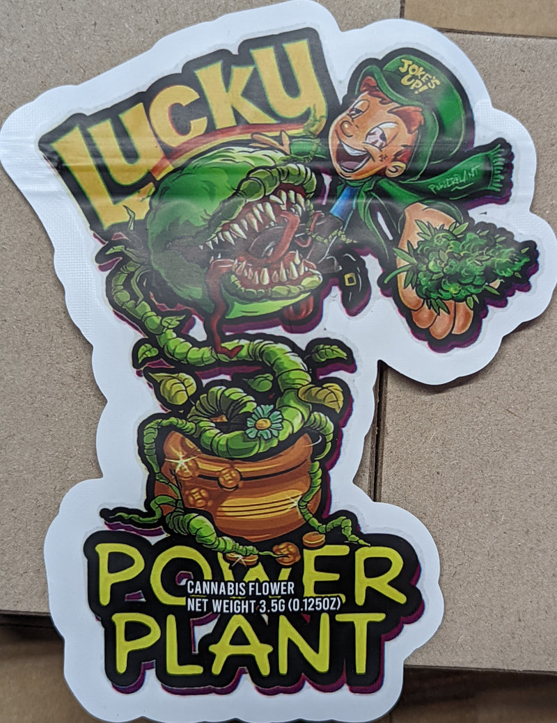 Smell-proof Lucky Power Plant Mylar Bags by TBS SUPPLY CO, 50-pack, with resealable closure for secure storage.