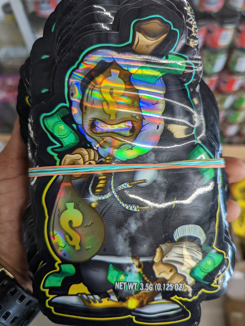 Smell-proof Money Man Mylar Bags by The Baggie Store, 50-pack, featuring secure, durable storage for cash or valuables.