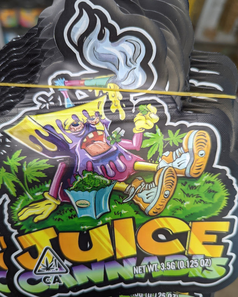 Smell-proof Juice Cannabis Mylar Bags by The Baggie Store, 50-pack, featuring resealable, durable storage for cannabis products.