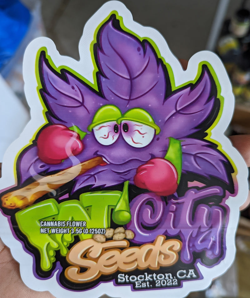 Smell proof Fat City Seeds Mylar bags from The Baggie Store, 50-pack, resealable storage for seeds or herbs, shiny silver finish.