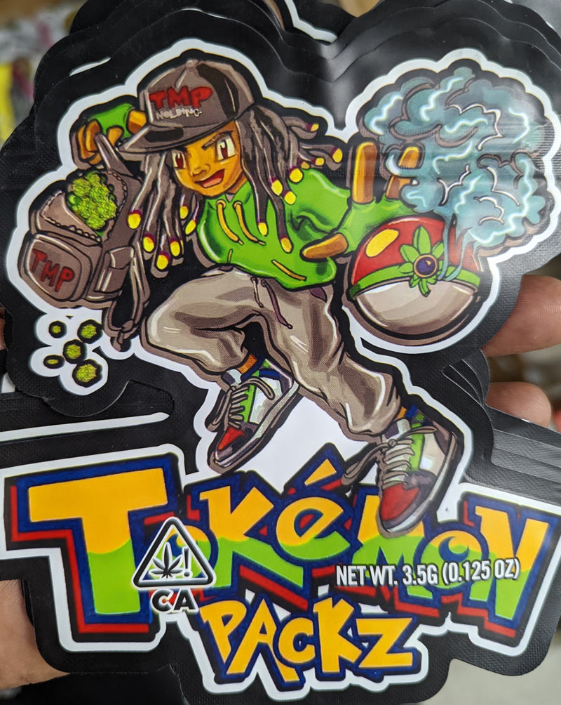 Smell-proof Tokemon Packz Mylar Bags by The Baggie Store, 50-pack, featuring resealable, durable storage for cannabis or snacks.