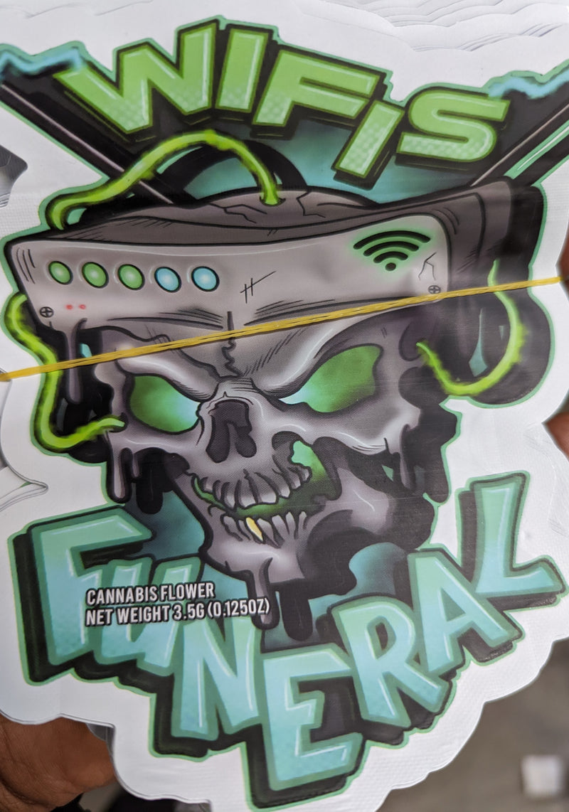Smell-proof Mylar bags for funerals, 50-pack by The Baggie Store, showing shiny metallic exterior and secure resealable closures.