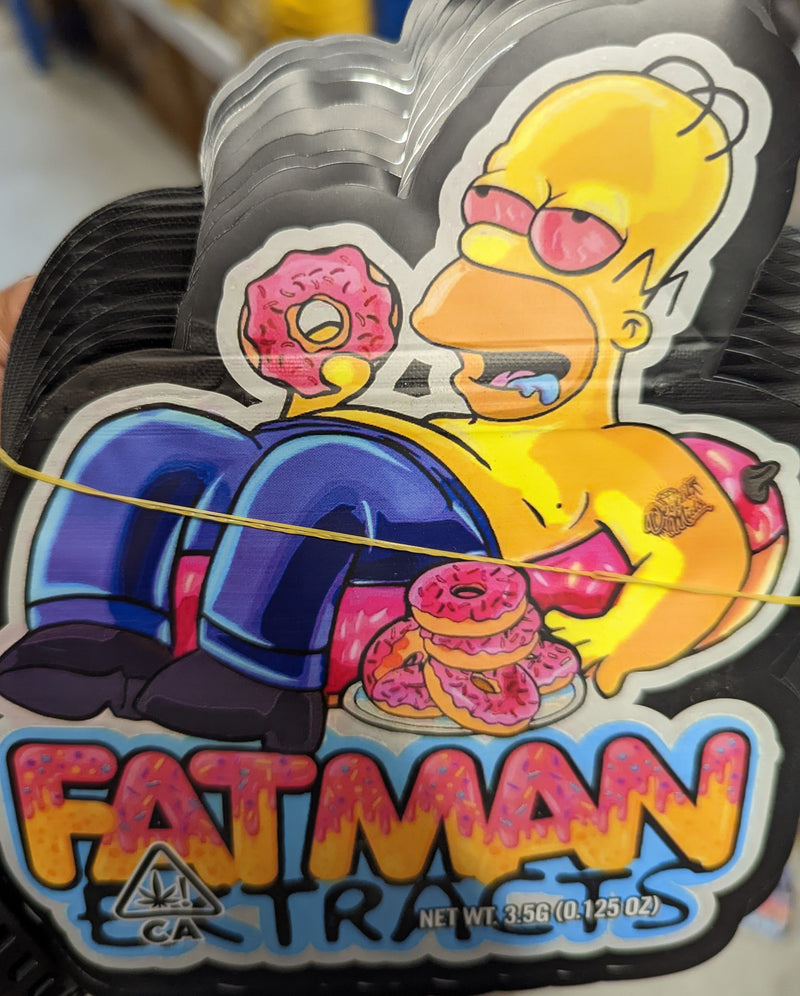 Smell-proof Fatman Extracts Mylar Bags from The Baggie Store, 50-pack, shiny silver, resealable storage for herbs or concentrates.