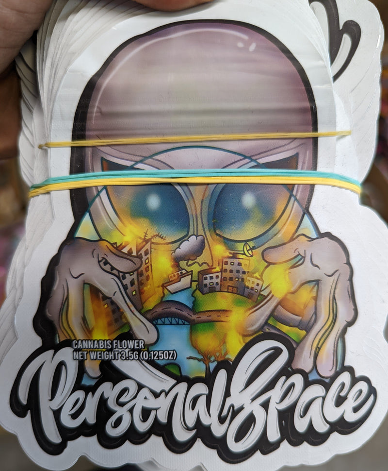 Smell-proof Personal Space Mylar Bags shown in a pack of 50, featuring durable, resealable storage from The Baggie Store.