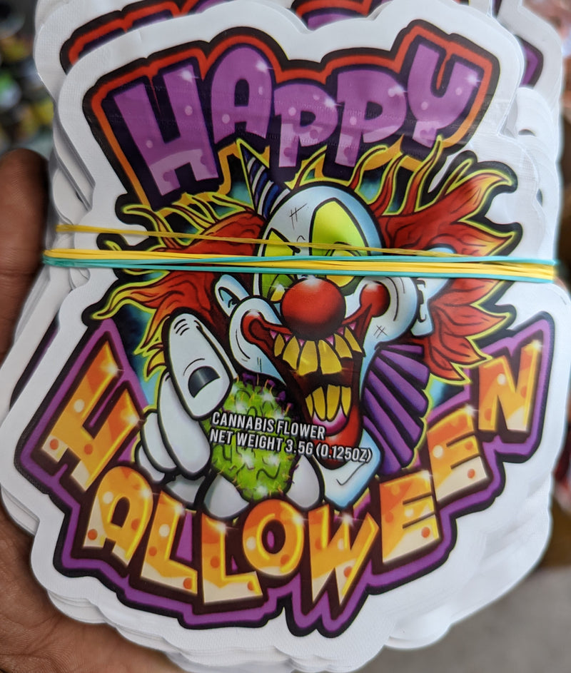 Smell-proof Happy Holloween Mylar bags by The Baggie Store, 50-pack, featuring Halloween-themed designs and durable material.