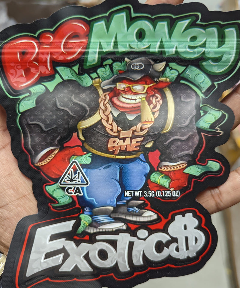 Smell-proof Big Money Exotics Mylar bags from The Baggie Store, 50-pack, with resealable closures and durable silver material