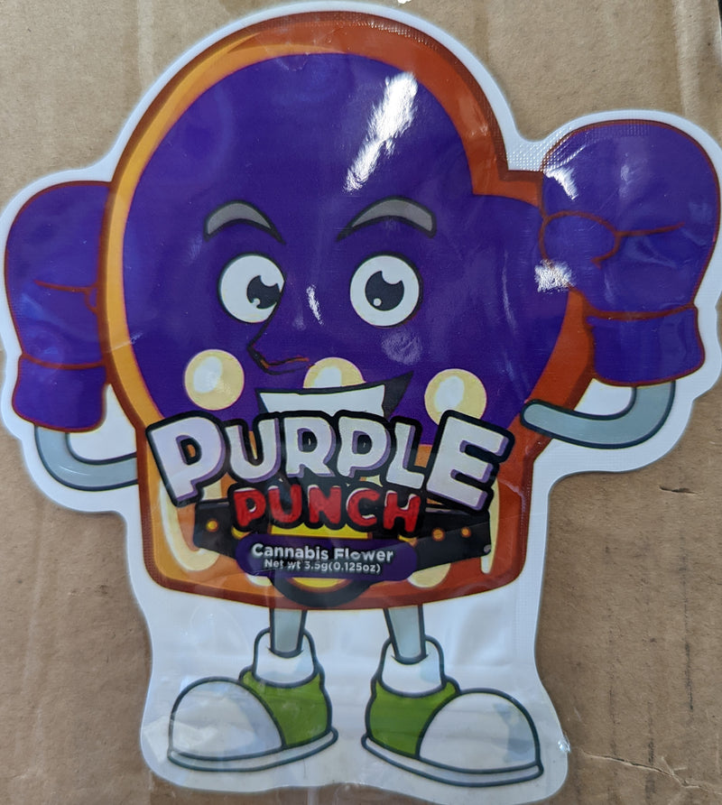 Purple Punch smell-proof Mylar Bags, 50-pack by The Baggie Store, featuring durable, sealed storage for herbs or concentrates.
